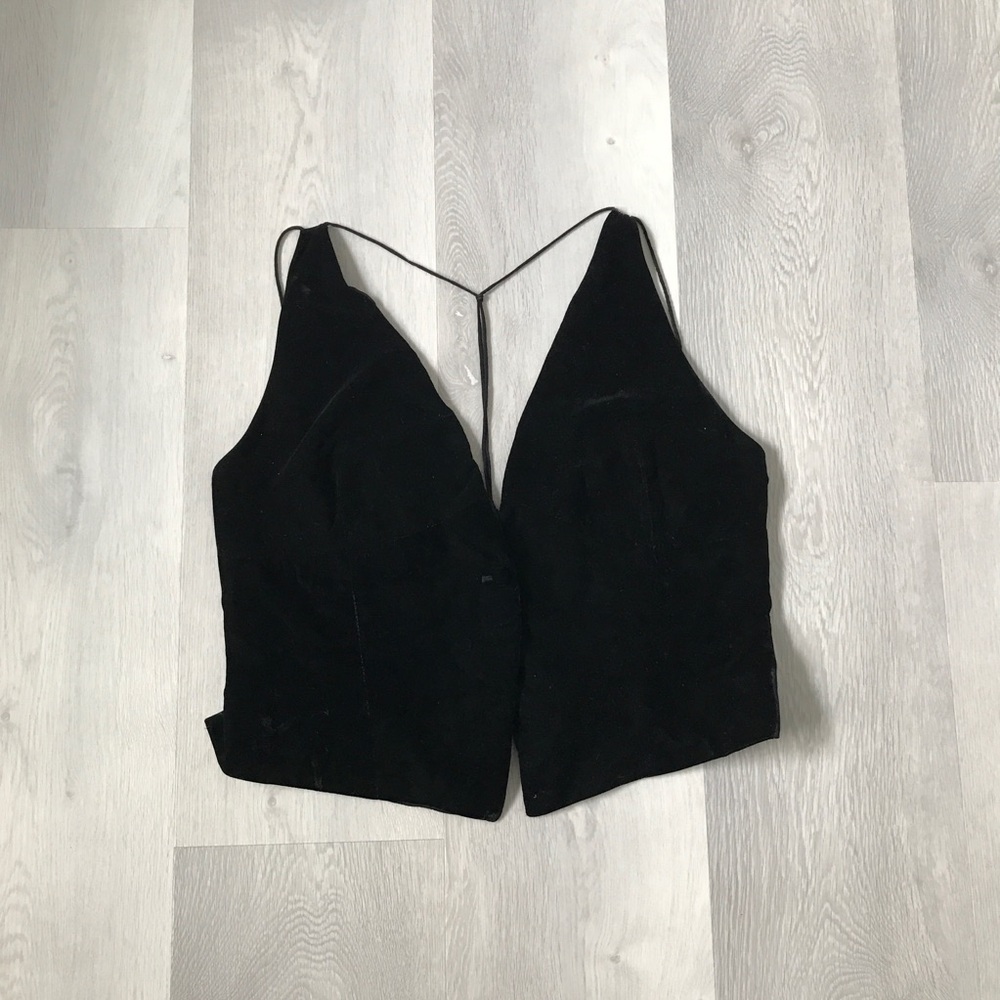 ZARA VELVET BLACK VEST ONE BUTTON V NECK T BACK LARGE